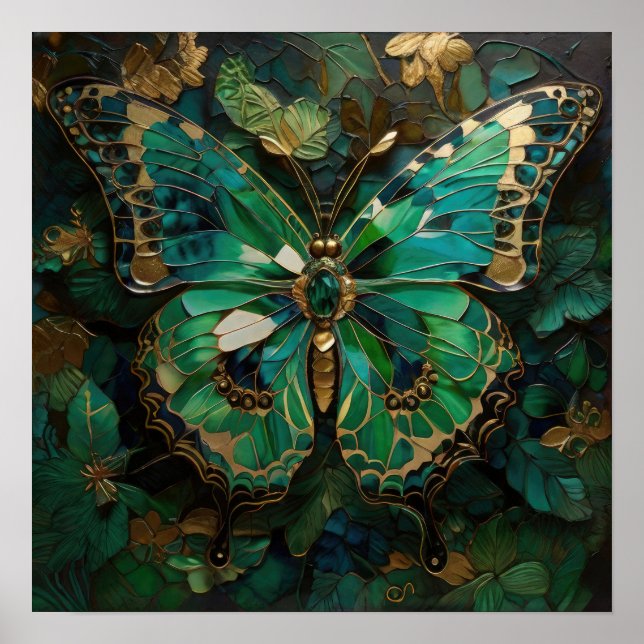 Emerald Metamorphosis - 3D Butterfly Modern Art Poster (Front)