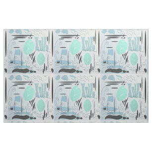 Emerald Mid Century Modern Floral Abstract Pattern Fabric