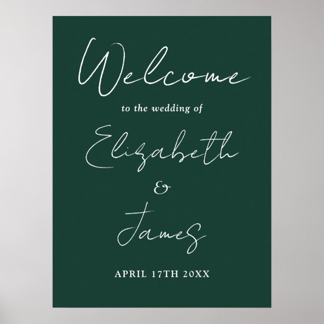 Emerald Minimalist Script Wedding Welcome Sign (Front)