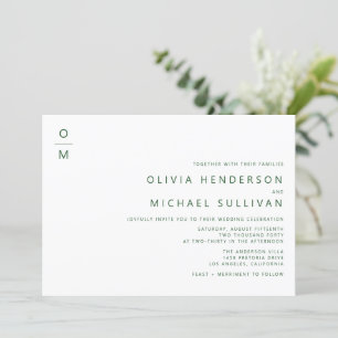 Emerald Minimalist Typography Monogram Wedding Invitation