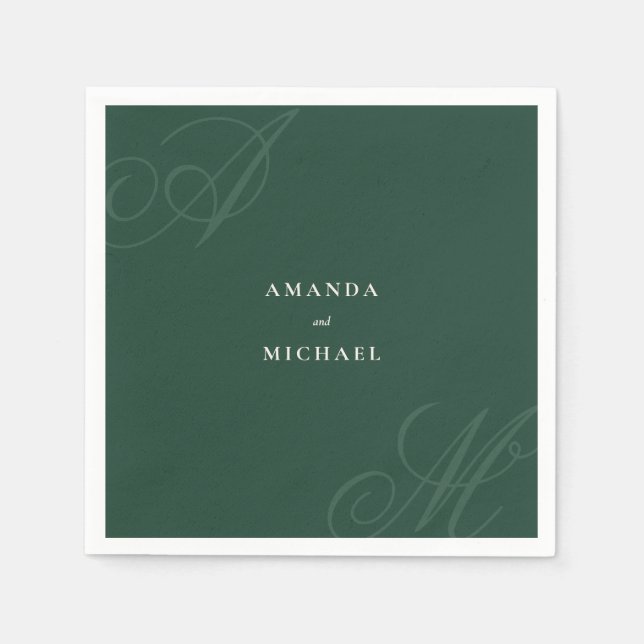 Emerald Modern Edge Elegant Monogram Wedding Napkin (Front)