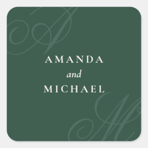 Emerald Modern Edge Elegant Monogram Wedding Square Sticker