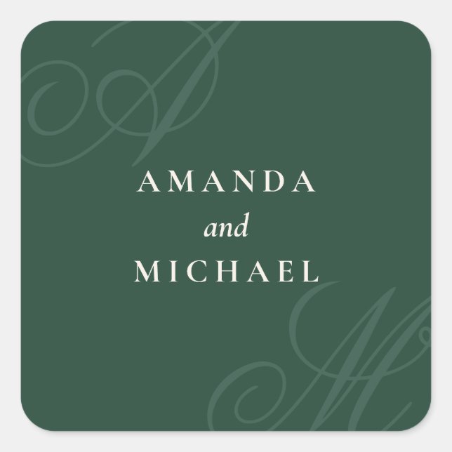 Emerald Modern Edge Elegant Monogram Wedding Square Sticker (Front)