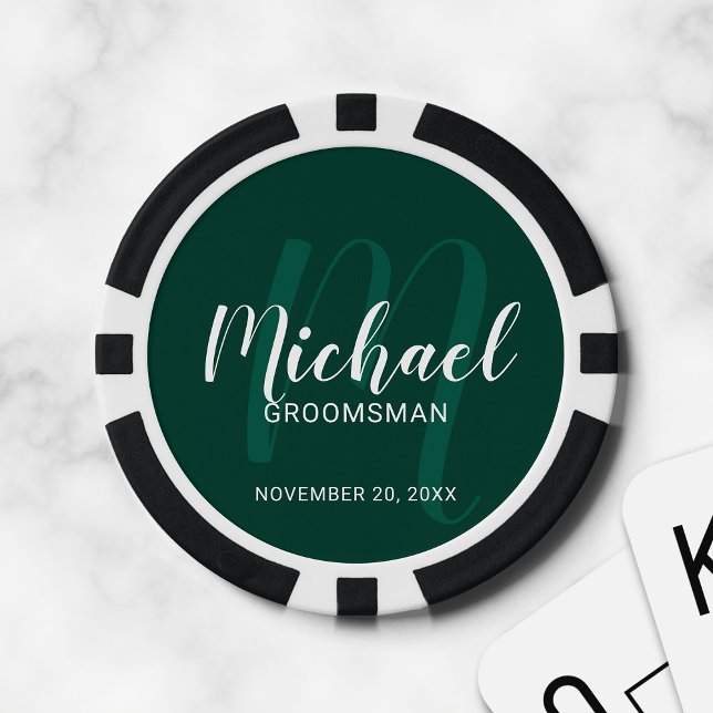 Emerald Modern Script Personalised Groomsmen Poker Chips (Creator Uploaded)