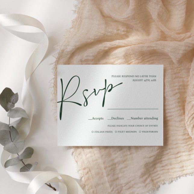 Emerald Modern Script WEDDING RSVP MEAL CHOICE (Creator Uploaded)