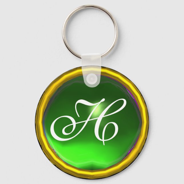 EMERALD  MONOGRAM ,green  yellow Key Ring (Front)