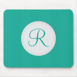 Emerald Monogram Thin Chevron Pattern Mouse Mat