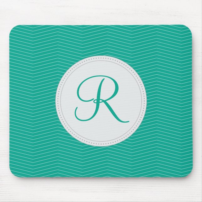 Emerald Monogram Thin Chevron Pattern Mouse Mat (Front)
