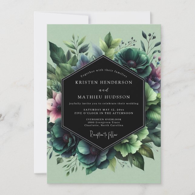 Emerald Moody Bloom Wedding Invitation (Front)