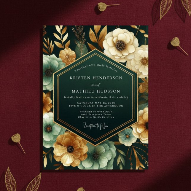 Emerald Moody Floral Romance Wedding Invitation (Creator Uploaded)