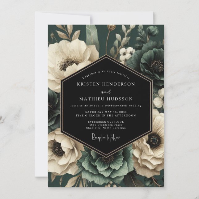 Emerald Moody Floral Romance Wedding Invitation (Front)