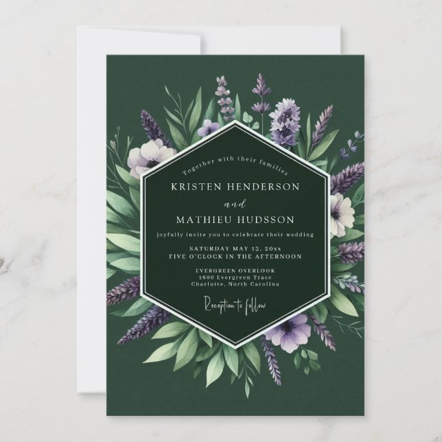 Emerald Moody Wildflower Wedding Invitation (Front)
