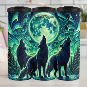 Emerald Moon Wolf Pack Howling Thermal Tumbler