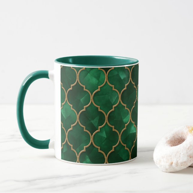 Emerald Moroccan Pattern – Luxury Style Mug (With Donut)