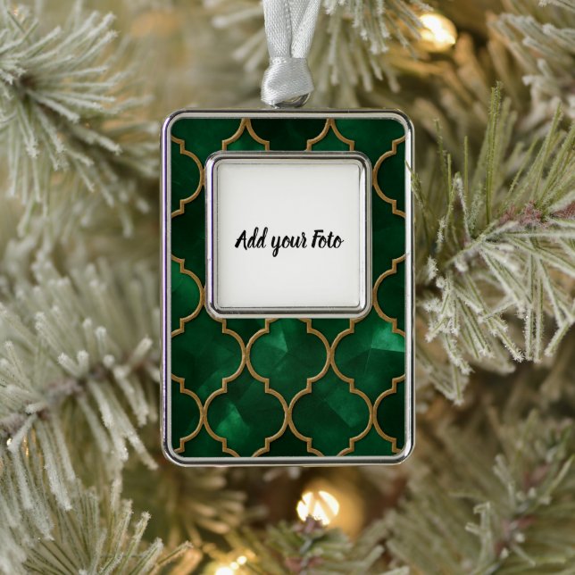 Emerald Moroccan Pattern – Luxury Style Silver Plated Framed Ornament (Tree)