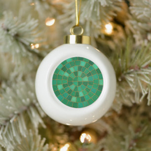 Emerald Mosaic Circle Pattern Art Ceramic Ball Christmas Ornament