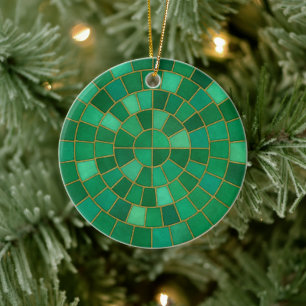 Emerald Mosaic Circle Pattern Art Ceramic Tree Decoration