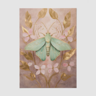 Emerald Moth and Golden Flowers Soft Pink Tissue Paper