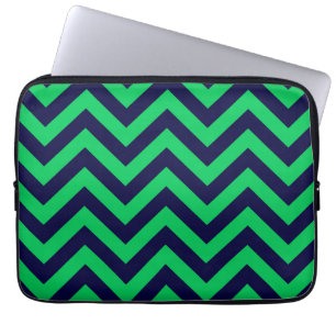 Emerald, Navy Blue Large Chevron ZigZag Pattern Laptop Sleeve