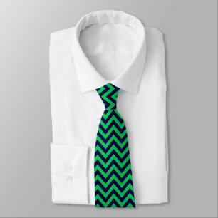 Emerald, Navy Blue Large Chevron ZigZag Pattern Tie