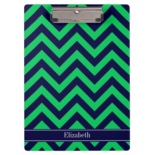 Emerald Navy LG Chevron Navy Blue Name Monogram Clipboard (Front)
