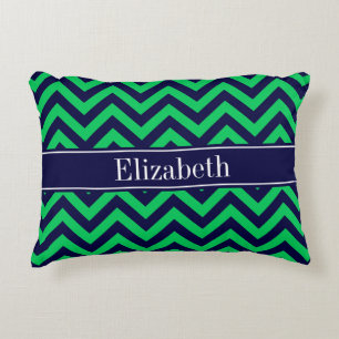 Emerald Navy LG Chevron Navy Blue Name Monogram Decorative Cushion