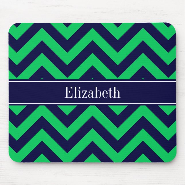 Emerald Navy LG Chevron Navy Blue Name Monogram Mouse Mat (Front)