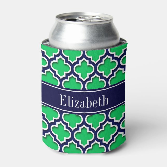 Emerald Navy Moroccan #5DS Navy Name Monogram Can Cooler (Can Front)