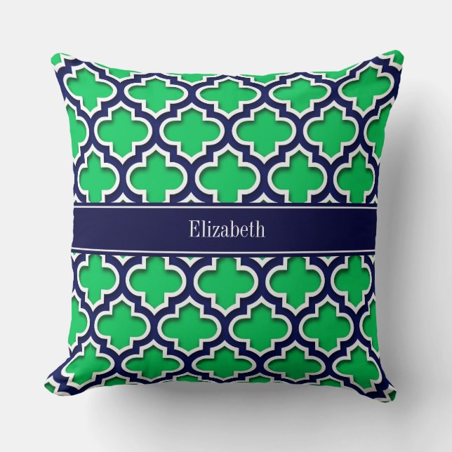 Emerald Navy Moroccan #5DS Navy Name Monogram Cushion (Front)