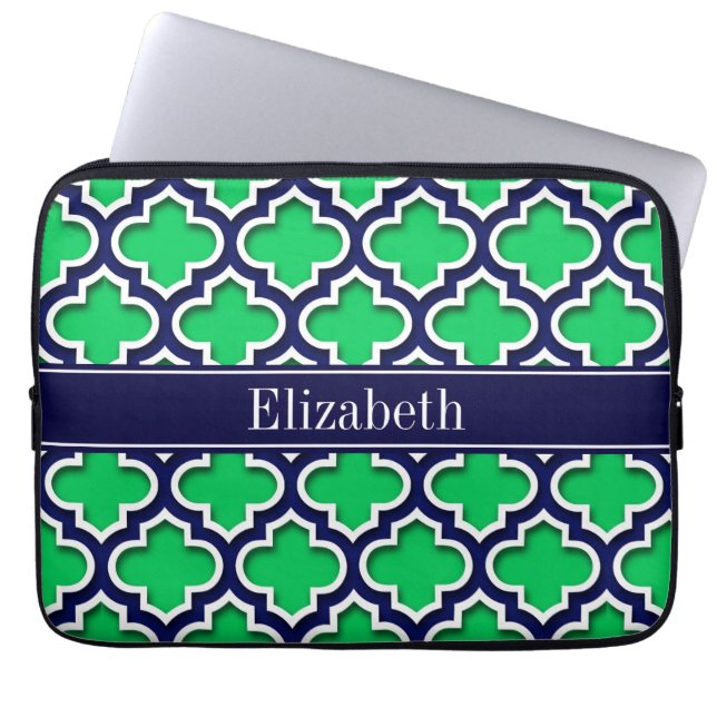 Emerald Navy Moroccan #5DS Navy Name Monogram Laptop Sleeve (Front)