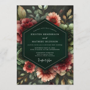 Emerald Nocturnal Bloom Wedding Invitation