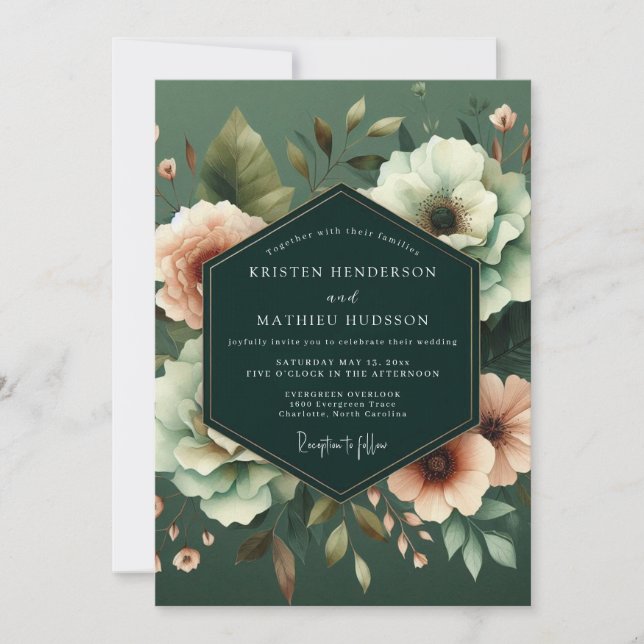 Emerald Nocturnal Bloom Wedding Invitation (Front)