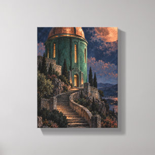 Emerald Observatory beneath a Copper Moon Canvas Print