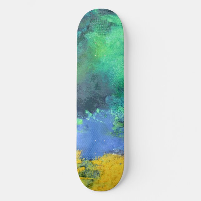 Emerald Ocean Aquamarine Abstract Skateboard (Front)