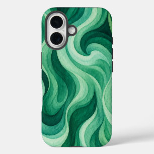 Emerald Ocean Swirl Abstract Wave Pattern iPhone 16 Case