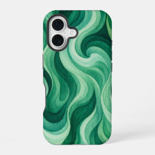 Emerald Ocean Swirl Abstract Wave Pattern iPhone 16 Case