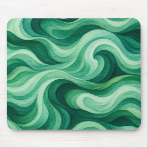 Emerald Ocean Swirl Abstract Wave Pattern Mouse Mat