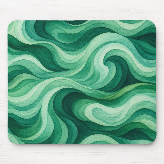 Emerald Ocean Swirl Abstract Wave Pattern Mouse Mat (Front)