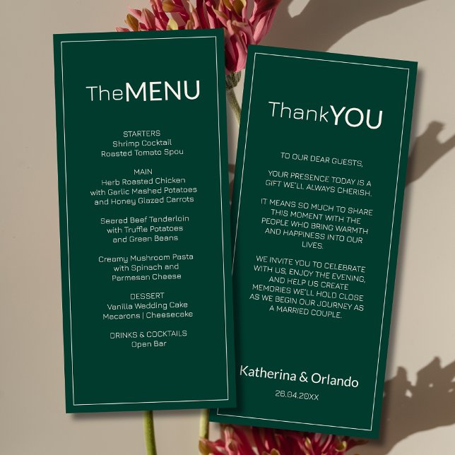 Emerald Old Money Wedding Menu Thank You Note (Creator Uploaded)