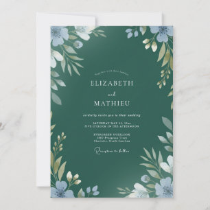 Emerald Painted Leaf Wedding Invitation