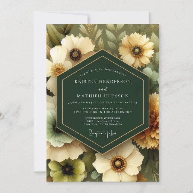Emerald Painterly Bloom Wedding Invitation (Front)
