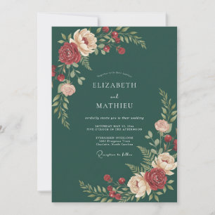 Emerald Painterly Flourish Wedding Invitation