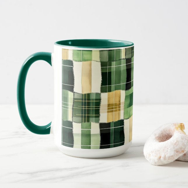 Emerald Patchwork Plaid Mug (With Donut)