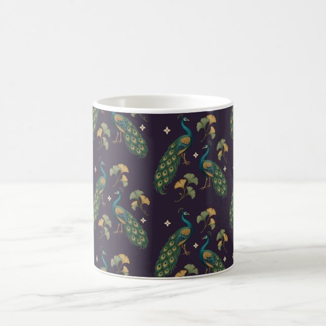 Emerald Peacock Ginkgo on Plum Pattern Mug (Center)
