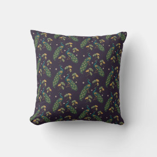 Emerald Peacock Ginkgo on Plum Throw Pillow