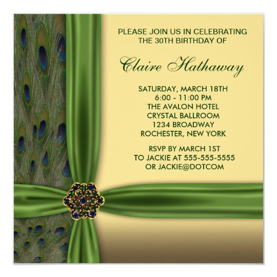 Emerald Peacock Gold 30th Birthday Invitation