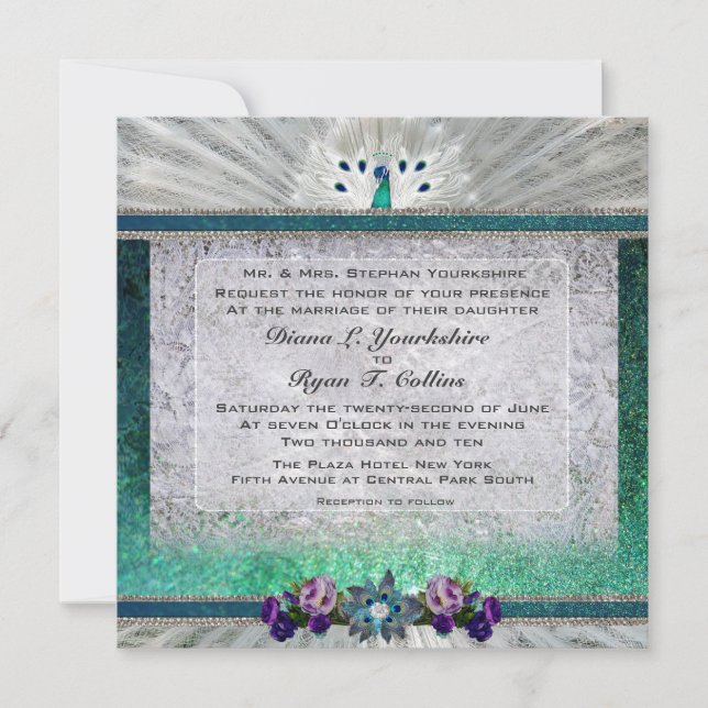 Emerald Peacock Invitation (Front)