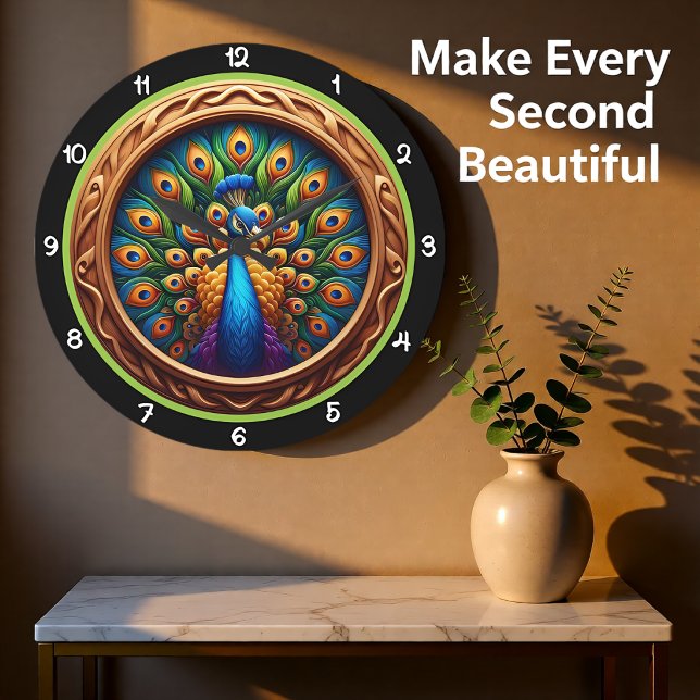 Emerald Peacock Radiant Heritage Large Clock (Creator Uploaded)