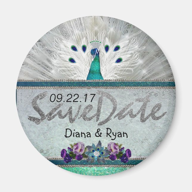 Emerald Peacock Save the Date Magnet (Front)