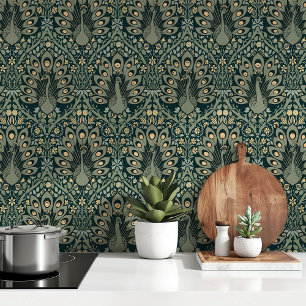 Emerald Peacocks Art Nouveau Wallpapers
